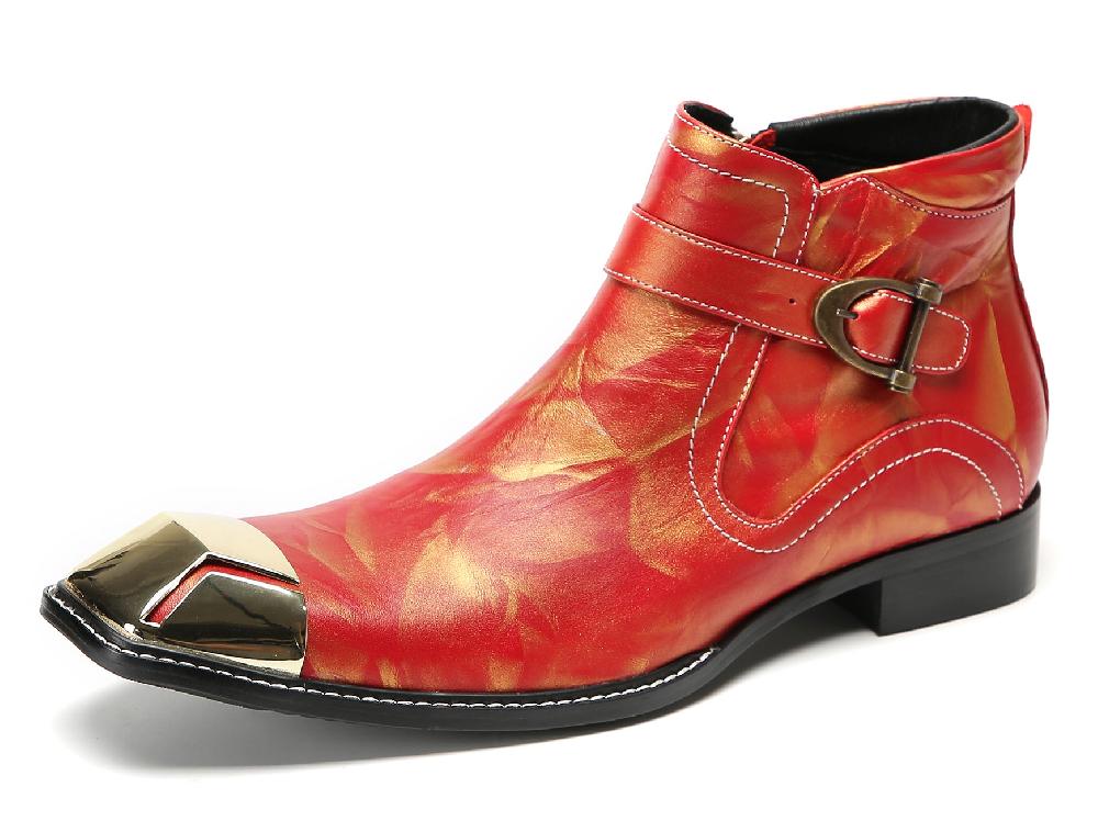 santimon Men's Metal-Square Toe Zipper Buckle Western Boots