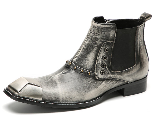 Santimon Men's Metal-Square Toe Zipper Fashion Western Boots