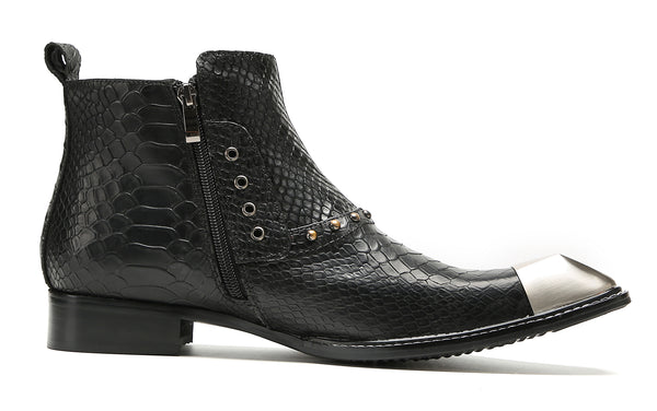 Santimon Men's Metal-Square Toe Zipper Fashion Western Boots