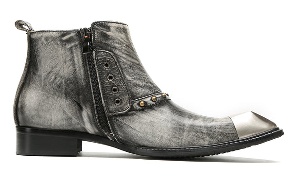 Santimon Men's Metal-Square Toe Zipper Fashion Western Boots