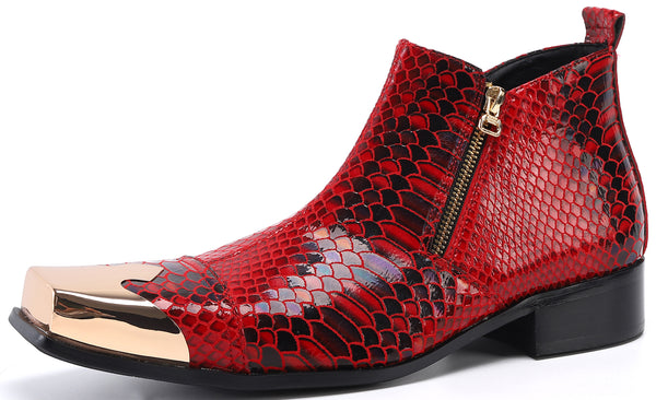 Santimon Men's Metal Square Toe Zipper Western Boots