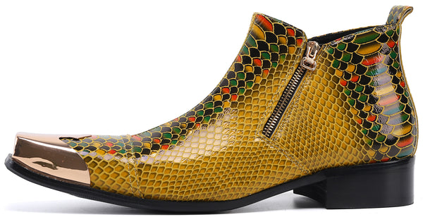 Santimon Men's Metal Square Toe Zipper Western Boots