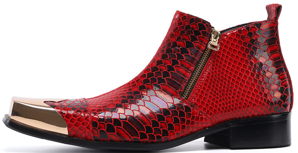 Santimon Men's Metal Square Toe Zipper Western Boots