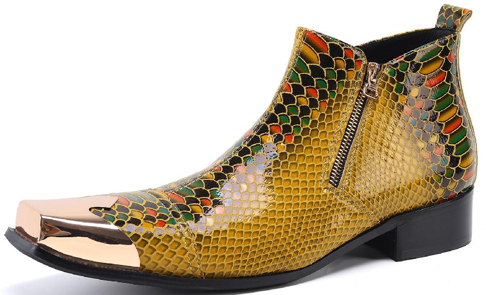 santimon Men's Metal Square Toe Zipper Western Boots