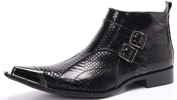 Santimon Men's Metal Tip Buckle Leather Western Boots
