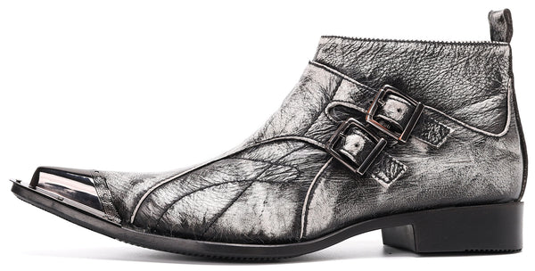 Santimon Men's Metal Tip Buckle Leather Western Boots