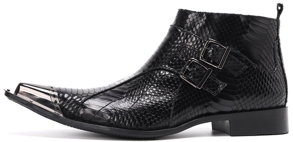 Santimon Men's Metal Tip Buckle Leather Western Boots