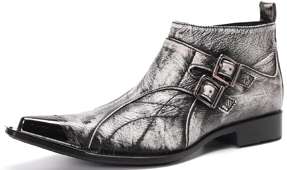 santimon Men's Metal Tip Buckle Leather Western Boots