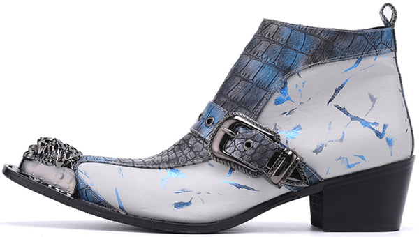 Santimon Men's Metal Tip Buttons Zipper Western Boots