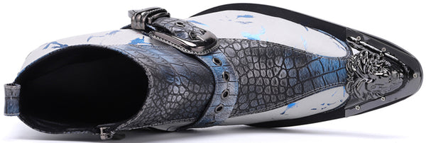 Santimon Men's Metal Tip Buttons Zipper Western Boots