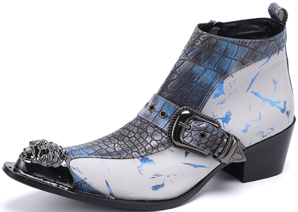 santimon Men's Metal Tip Buttons Zipper Western Boots