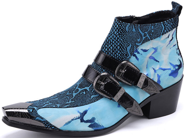 Santimon Men's Metal Tip Double Buckle Western Boots