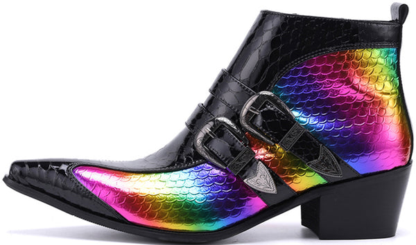 Santimon Men's Metal Tip Double Buckle Western Boots