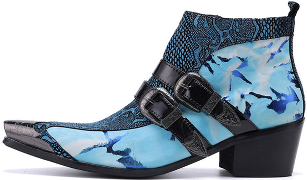 Santimon Men's Metal Tip Double Buckle Western Boots