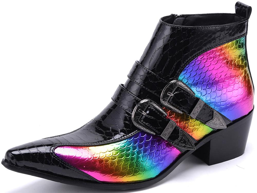 santimon Men's Metal Tip Double Buckle Western Boots