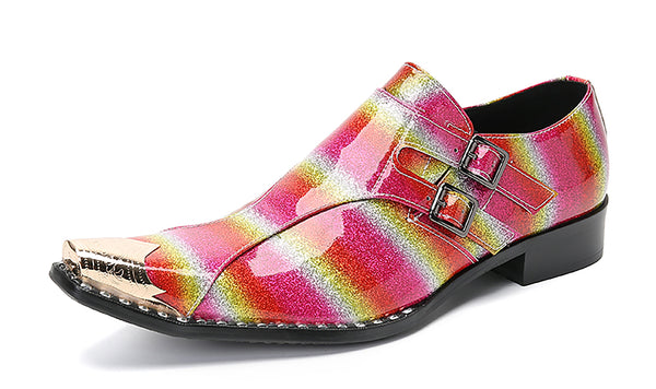 Santimon Men's Metal Tip Double Buckle Western Loafer