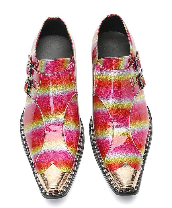 Santimon Men's Metal Tip Double Buckle Western Loafer