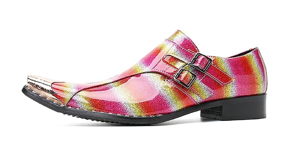 santimon Men's Metal Tip Double Buckle Western Loafer