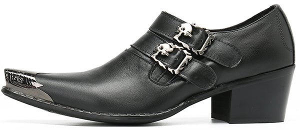 Santimon Men's Metal Tip Double Monk Strap Western Loafer