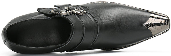 Santimon Men's Metal Tip Double Monk Strap Western Loafer