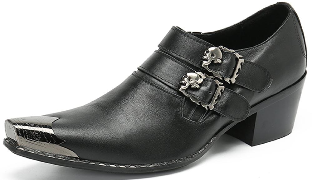 santimon Men's Metal Tip Double Monk Strap Western Loafer