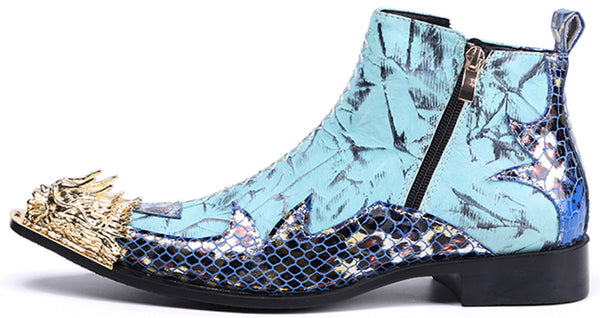 Santimon Men's Metal Tip Double Zipper Western Boots