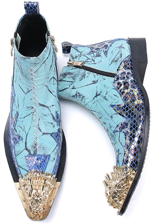 Santimon Men's Metal Tip Double Zipper Western Boots