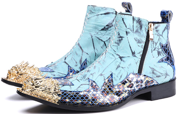 Santimon Men's Metal Tip Double Zipper Western Boots