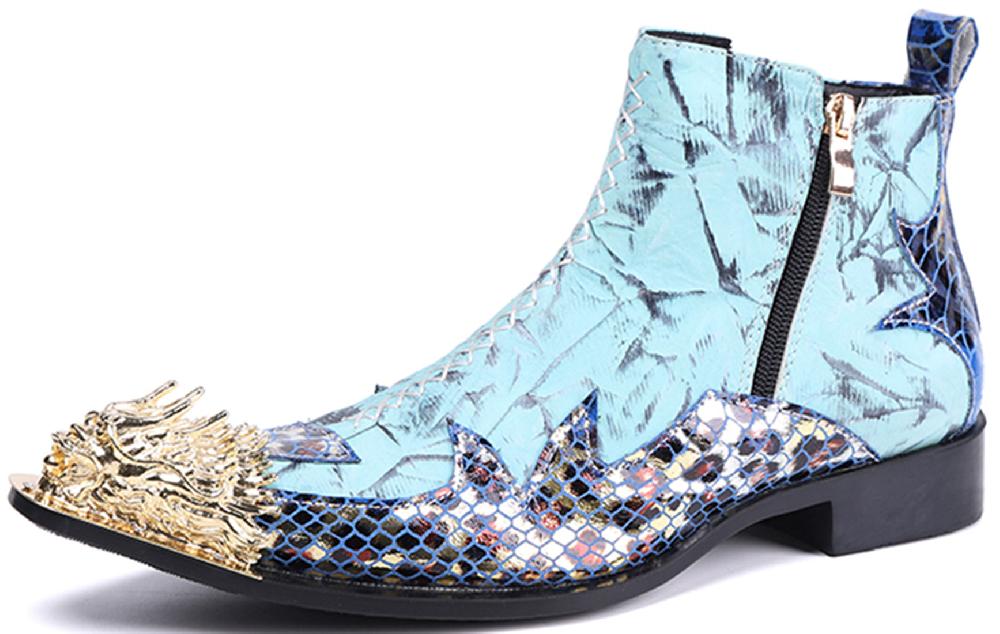 santimon Men's Metal Tip Double Zipper Western Boots