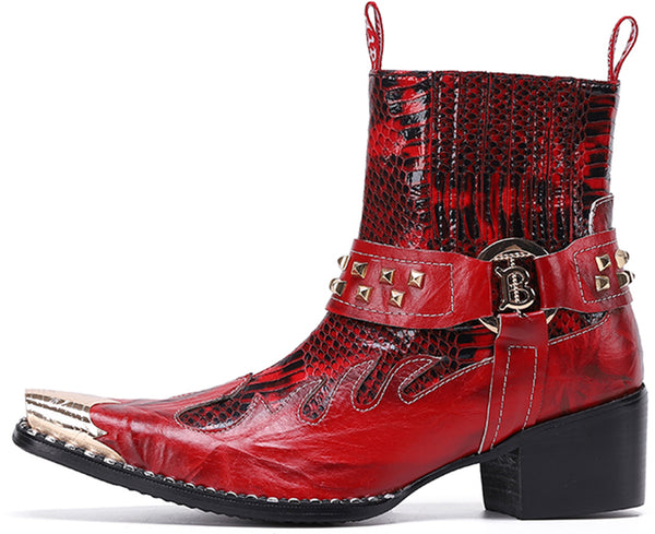 Santimon Men's Metal Tip Fashion High Top Western Boots