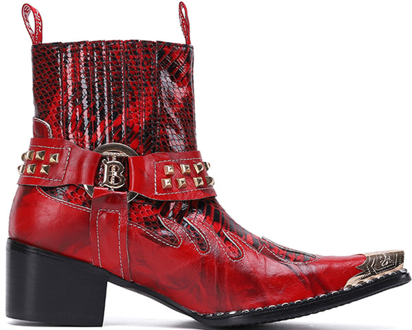 Santimon Men's Metal Tip Fashion High Top Western Boots