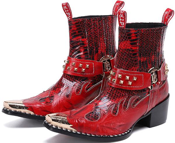 Santimon Men's Metal Tip Fashion High Top Western Boots