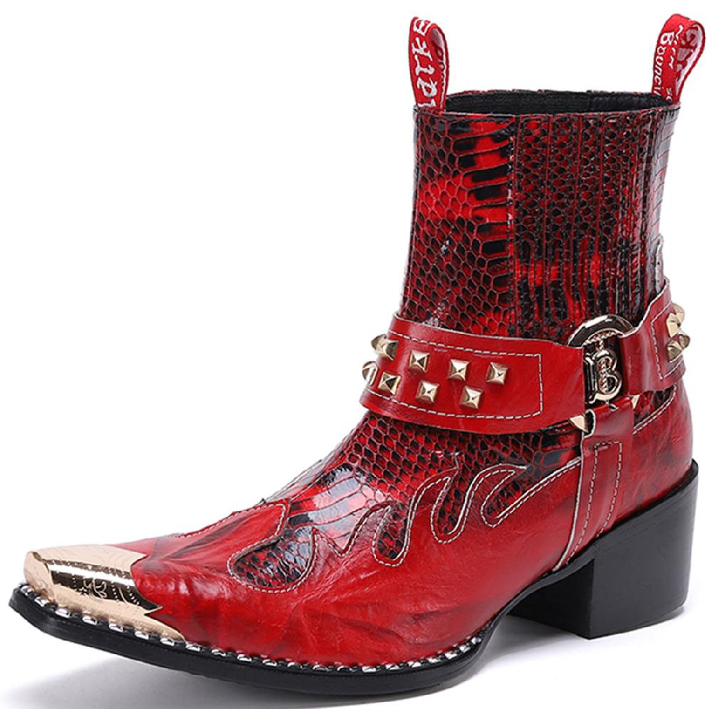 santimon Men's Metal Tip Fashion High Top Western Boots