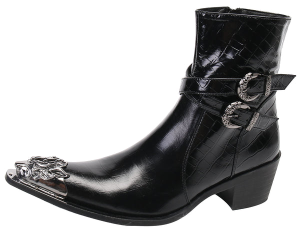 Santimon Men's Metal Tip Lion High Top Western Boots