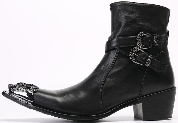 Santimon Men's Metal Tip Lion High Top Western Boots