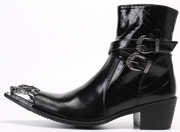 Santimon Men's Metal Tip Lion High Top Western Boots