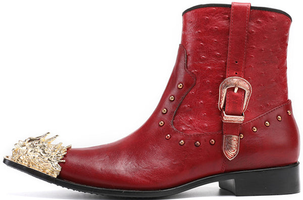 Santimon Men's Metal Tip Lion Western Boots Monk Strap