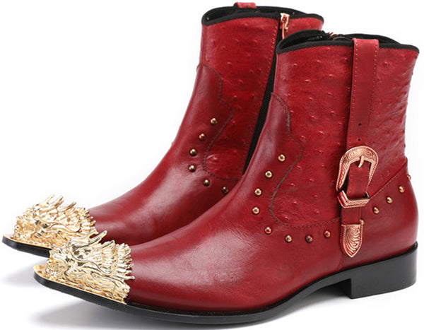 Santimon Men's Metal Tip Lion Western Boots Monk Strap