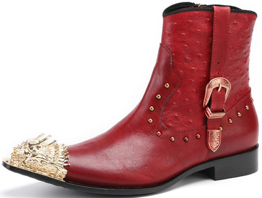 santimon Men's Metal Tip Lion Western Boots Monk Strap