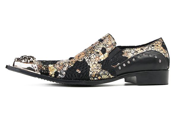 Santimon Men's Metal Tip Printed Embroidery Western Loafers