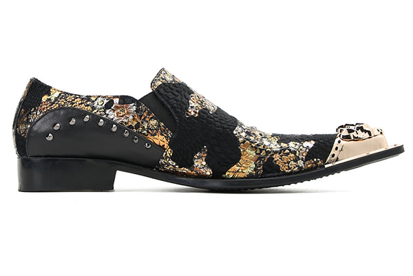 Santimon Men's Metal Tip Printed Embroidery Western Loafers