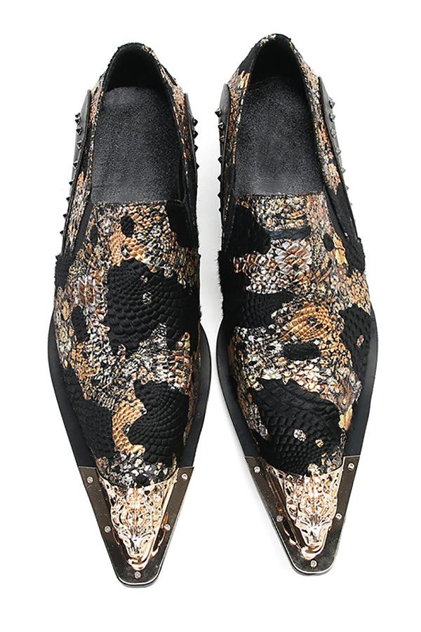 Santimon Men's Metal Tip Printed Embroidery Western Loafers