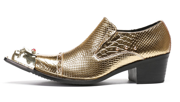 Santimon Men's Metal Tip Red Diamond Western Loafers