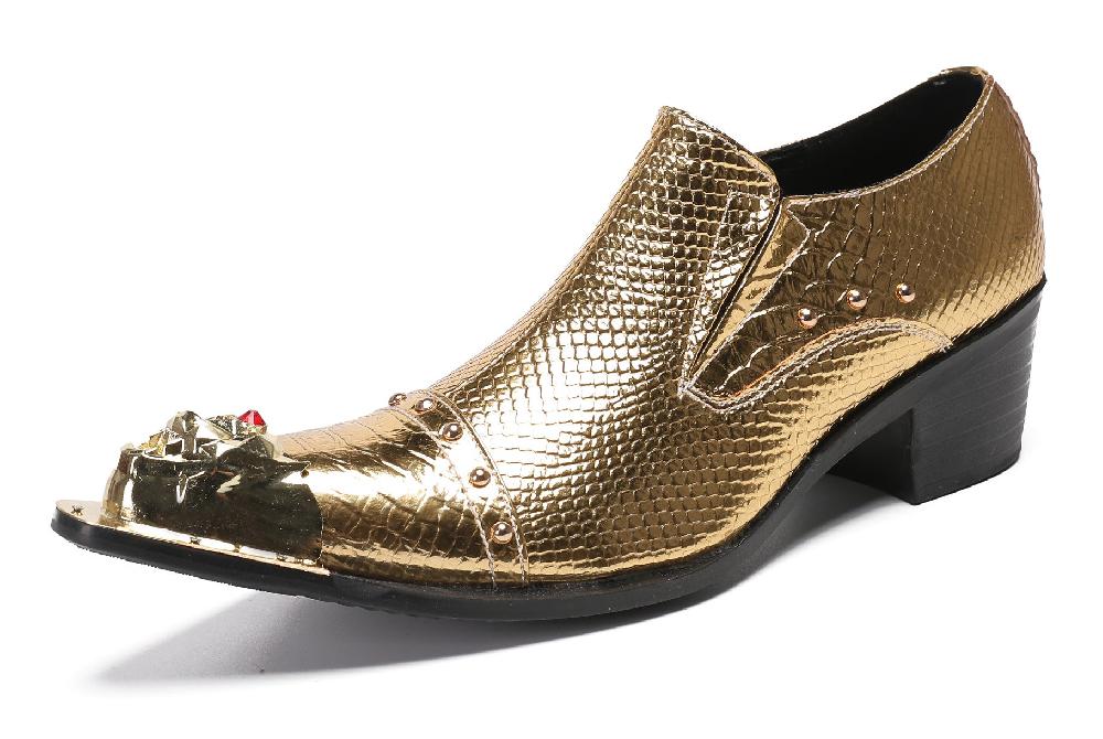 santimon Men's Metal Tip Red Diamond Western Loafers