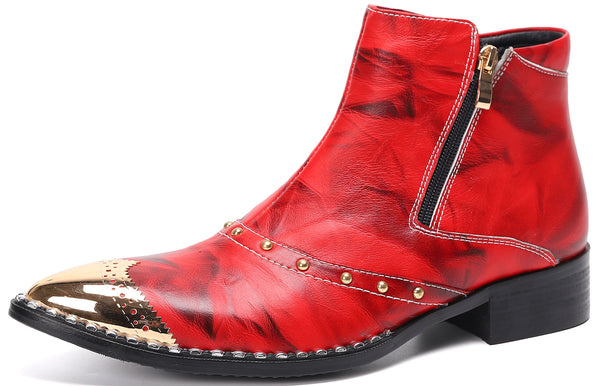 Santimon Men's Metal Tip Short Zipper Western Boots