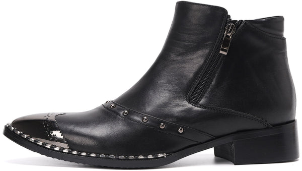 Santimon Men's Metal Tip Short Zipper Western Boots