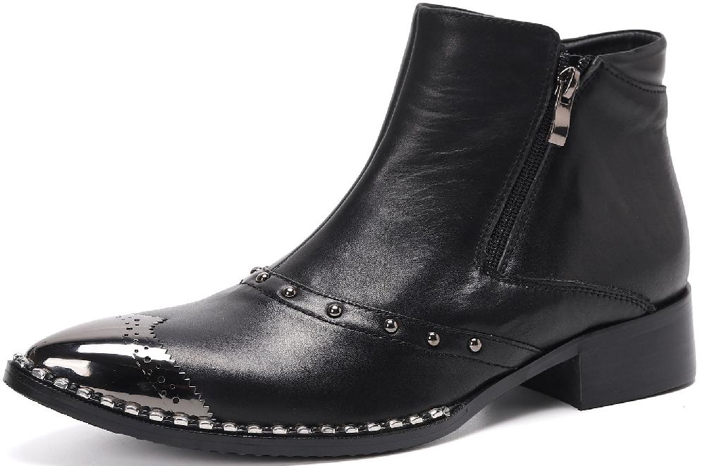 santimon Men's Metal Tip Short Zipper Western Boots