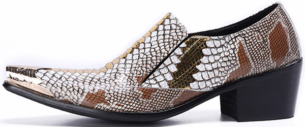 Santimon Men's Metal Tip Snake Skin Western Loafers