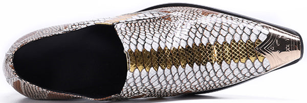 Santimon Men's Metal Tip Snake Skin Western Loafers