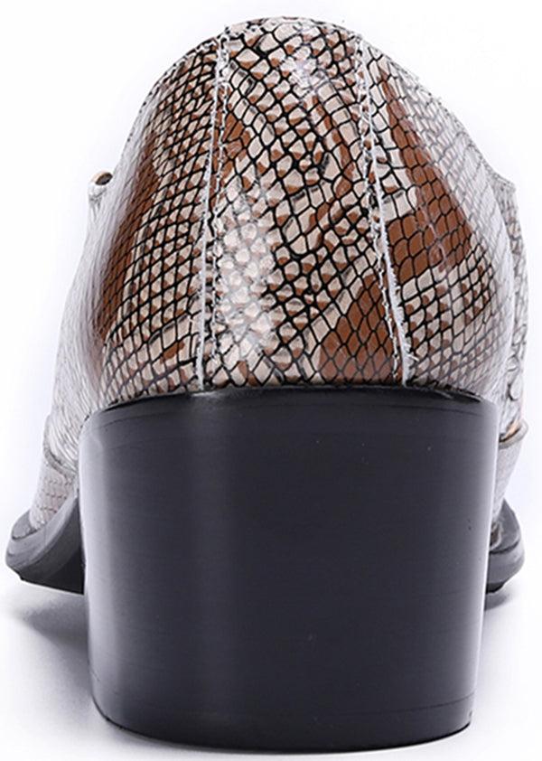 Santimon Men's Metal Tip Snake Skin Western Loafers